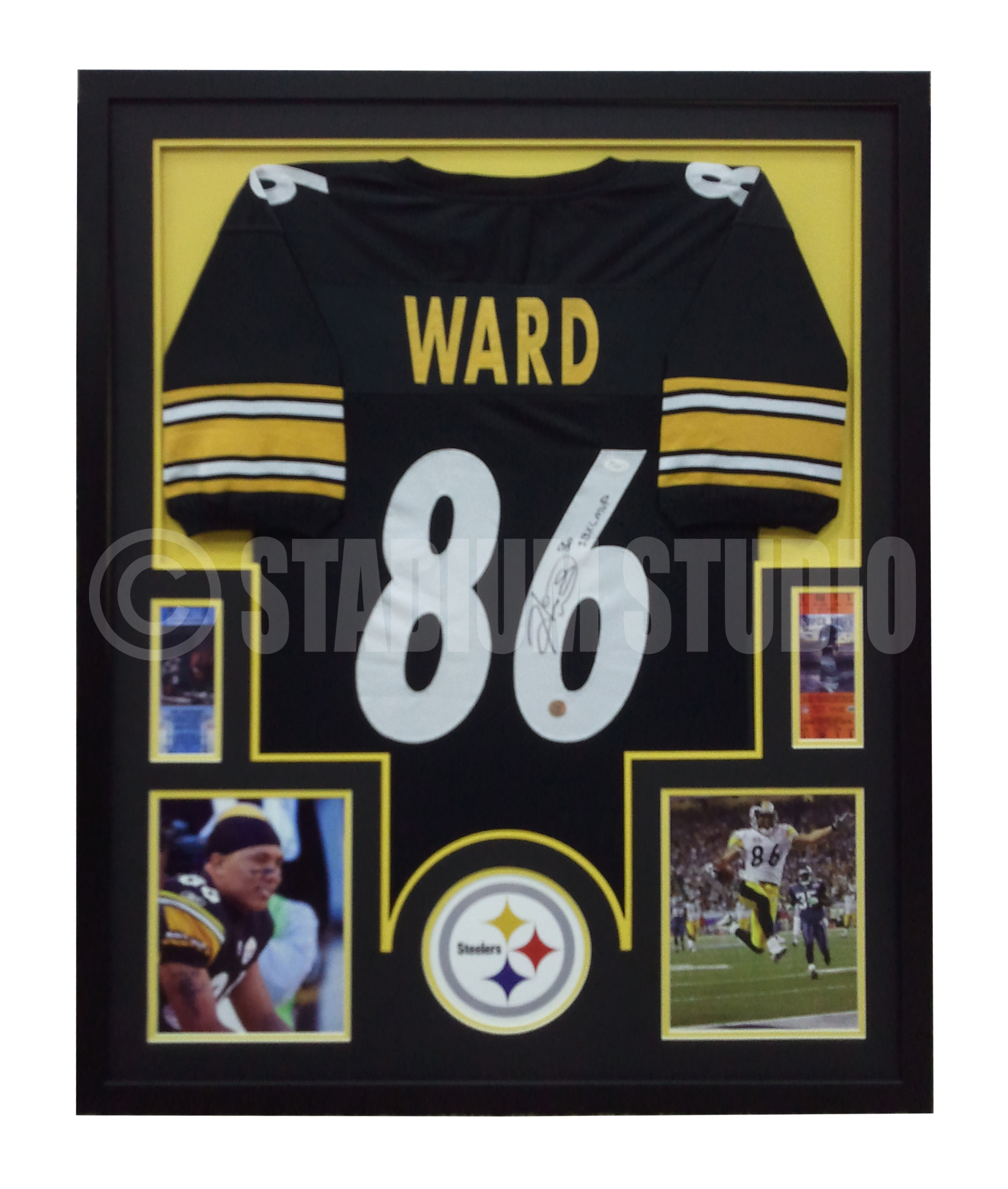 Hines Ward Pittsburgh Steelers Signed Autograph Black Custom Framed Jersey Suede Matted JSA Witnessed Certified 