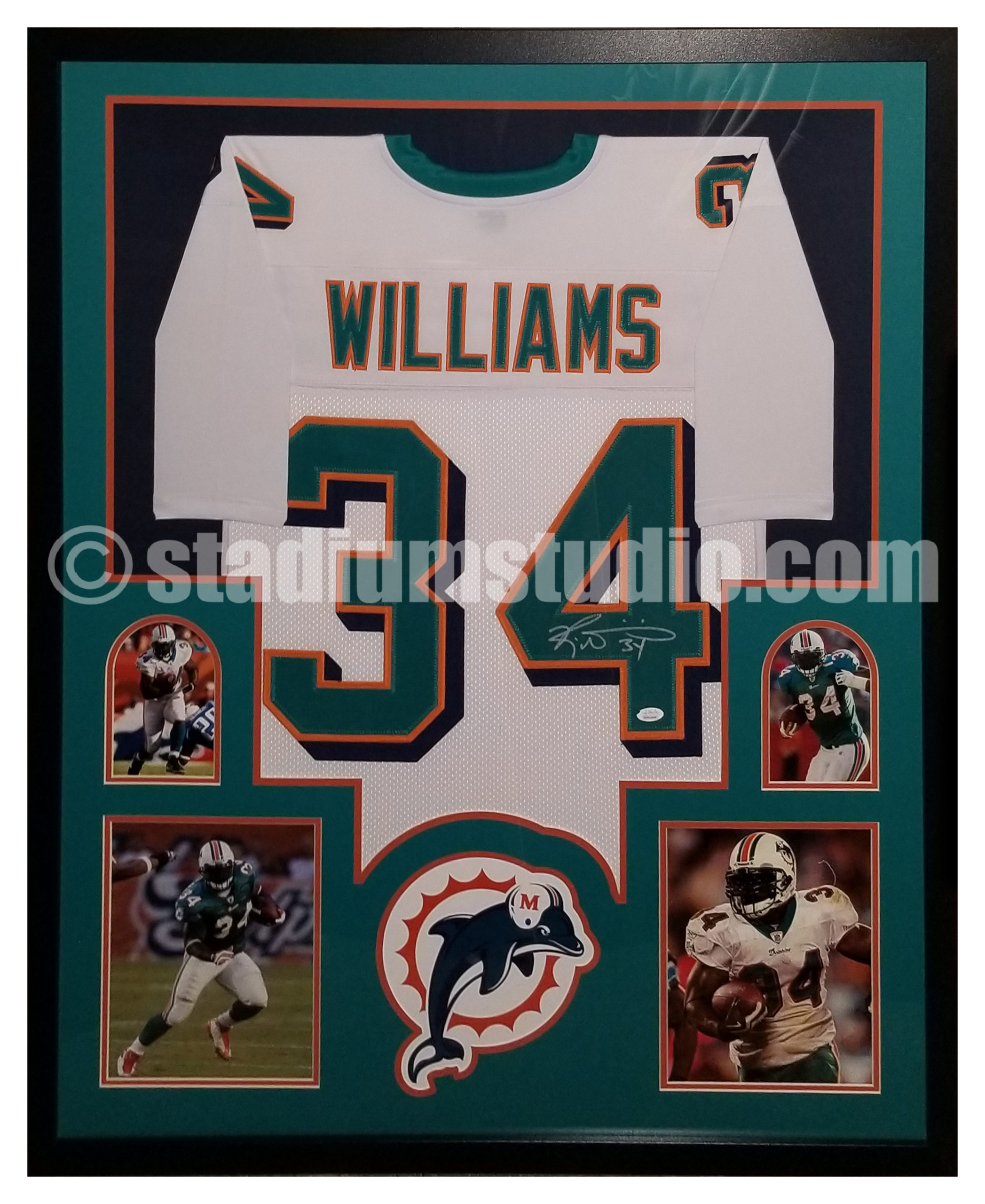 Ricky Williams Autographed Miami Dolphins 16x20 HM Running White Jersey  Photo - Beckett W Auth *White